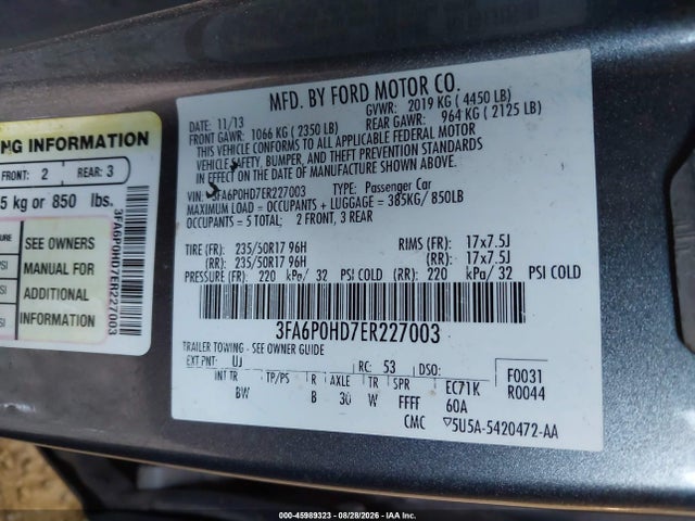Ford FUSION SE 2014 3FA6P0HD7ER227003 Image 9