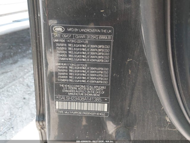 Продажа на аукционе авто 2008 Land Rover Range Rover Sport Supercharged, vin: SALSH23408A141385, номер лота: 45989370