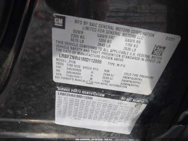 45989409 :رقم المزاد ، LRBFZNR41MD112886 vin ، 2021 Buick Envision Fwd Essence مزاد بيع