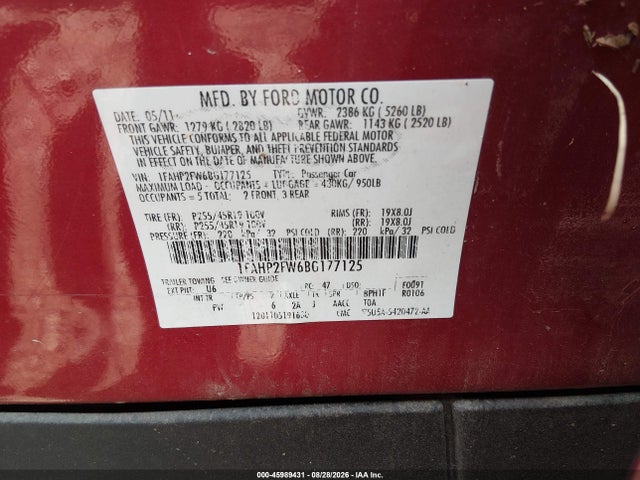 Aukcja sprzedaży 2011 Ford Taurus Limited, vin: 1FAHP2FW6BG177125, numer aukcji: 45989431