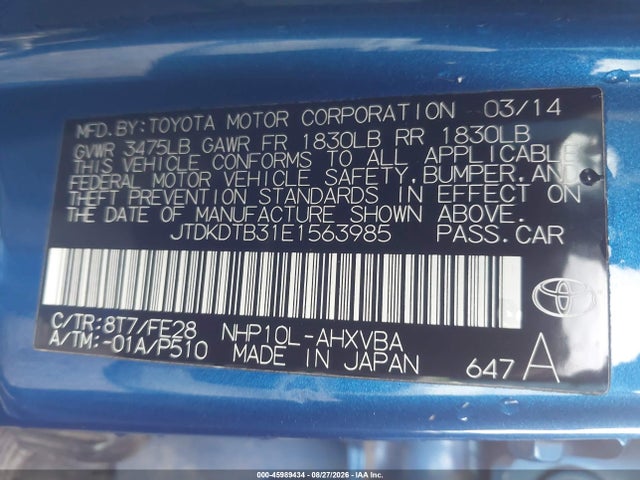 Toyota Prius C One 2014 JTDKDTB31E1563985 Image 9