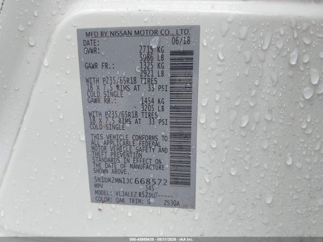 5N1DR2MN1JC668572 Nissan Pathfinder Sv