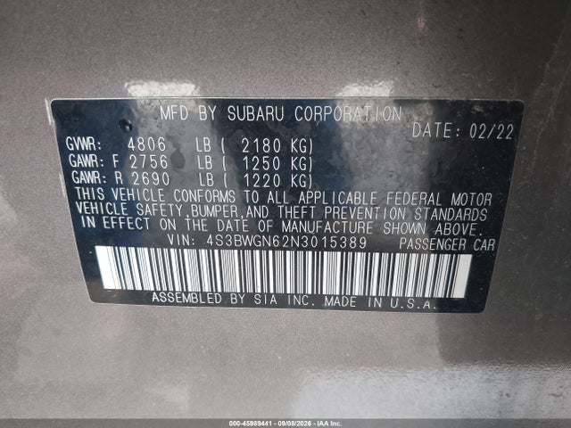 Продажа на аукционе авто 2022 Subaru Legacy Limited Xt, vin: 4S3BWGN62N3015389, номер лота: 45989441