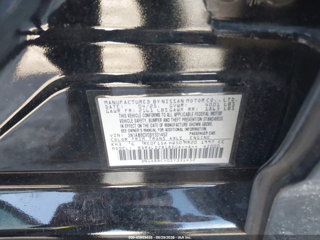 2025 Nissan Sentra Sv მანქანა იყიდება აუქციონზე, vin: 3N1AB8CV0SY331452, აუქციონის ნომერი: 45989458