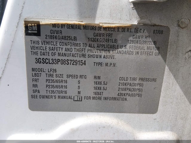 Продаж на аукціоні авто 2008 Saturn Vue 4-cyl Xe, vin: 3GSCL33P08S729154, номер лоту: 45989470