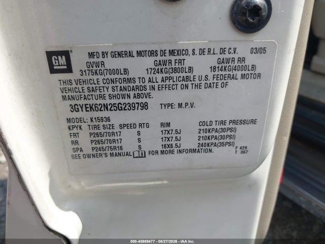 45989477 :رقم المزاد ، 3GYEK62N25G239798 vin ، 2005 Cadillac Escalade Ext Standard مزاد بيع
