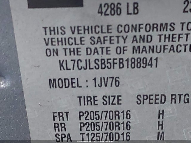 Продаж на аукціоні авто 2015 Chevrolet Trax Lt, vin: KL7CJLSB5FB188941, номер лоту: 45989496