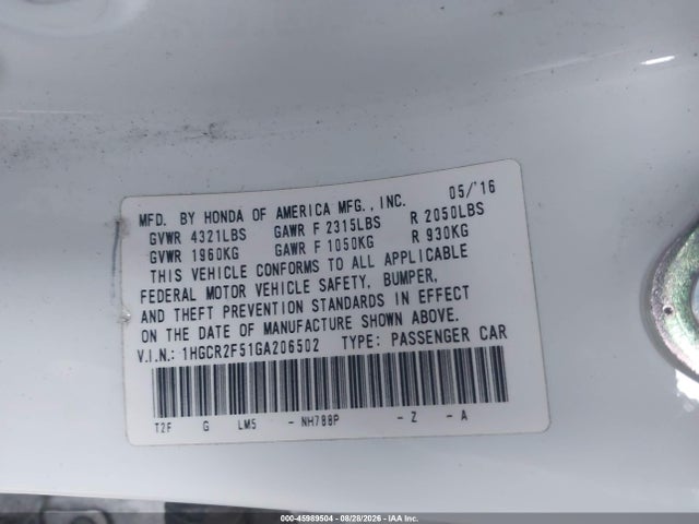 1HGCR2F51GA206502 Honda Accord Sport