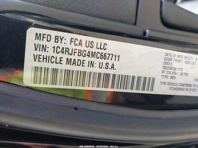 45989520 :رقم المزاد ، 1C4RJFBG4MC667711 vin ، 2021 Jeep Grand Cherokee 80th Anniversary 4x4 مزاد بيع