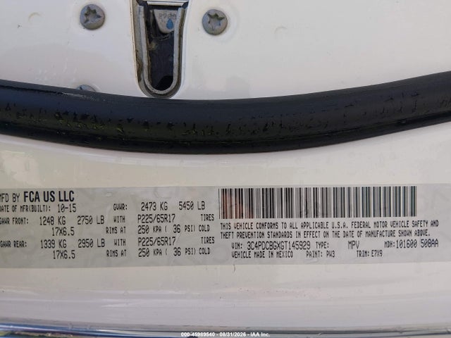 2016 Dodge Journey Sxt მანქანა იყიდება აუქციონზე, vin: 3C4PDCBGXGT145929, აუქციონის ნომერი: 45989540