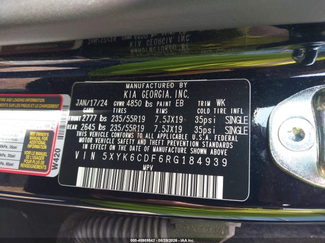 45989542 :رقم المزاد ، 5XYK6CDF6RG184939 vin ، 2024 Kia Sportage X-line مزاد بيع