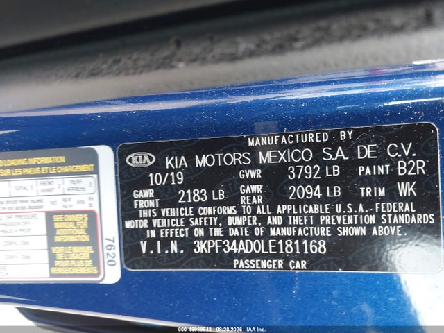 Продаж на аукціоні авто 2020 Kia Forte Gt-line, vin: 3KPF34AD0LE181168, номер лоту: 45989543