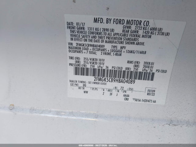 Ford FLEX SEL 2017 2FMGK5C89HBA04089 Image 9