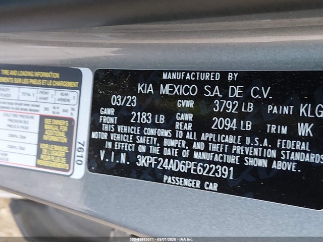 3KPF24AD6PE622391 KIA Forte Lxs