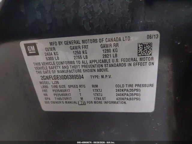 Продажа на аукционе авто 2013 Chevrolet Equinox Ltz, vin: 2GNFLGE30D6389594, номер лота: 45989576