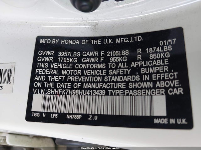 SHHFK7H98HU413439 Honda Civic Sport Touring