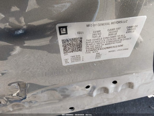 Aukcja sprzedaży 2021 Chevrolet Suburban 2wd Premier, vin: 1GNSCFKD2MR311506, numer aukcji: 45989582
