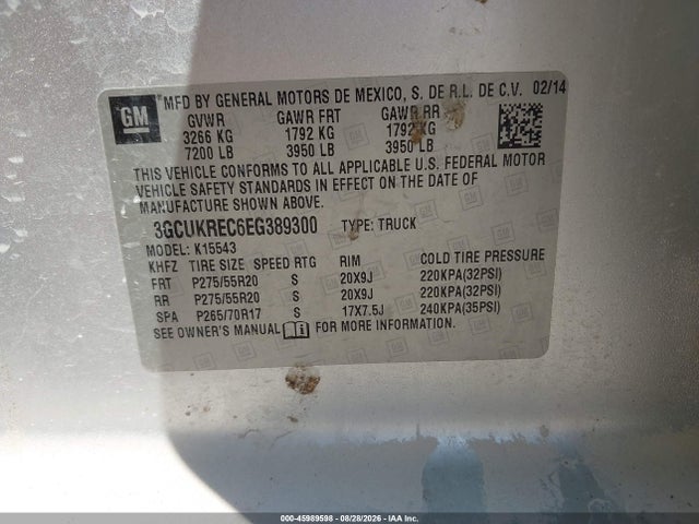 Aukcja sprzedaży 2014 Chevrolet Silverado 1500 Lt, vin: 3GCUKREC6EG389300, numer aukcji: 45989598