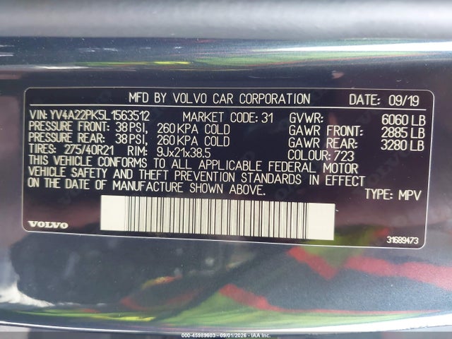 Продаж на аукціоні авто 2020 Volvo Xc90 T6 Momentum 7 Passenger, vin: YV4A22PK5L1563512, номер лоту: 45989603