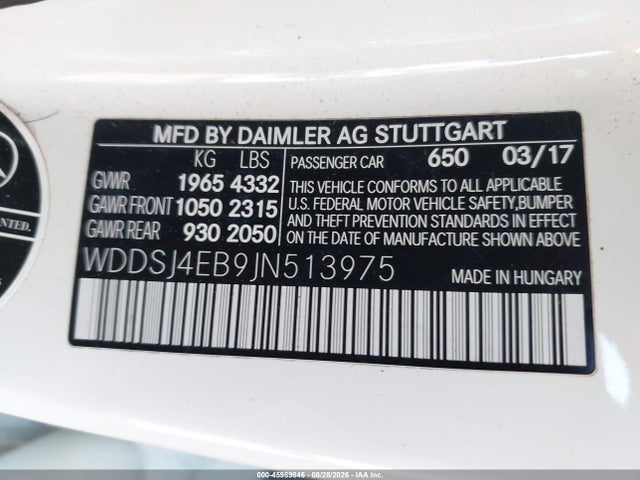 WDDSJ4EB9JN513975 Mercedes-Benz CLA 250