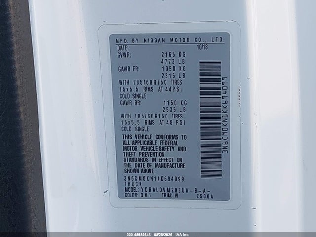 Nissan Nv200 S 2019 3N6CM0KN1KK694099 Image 9
