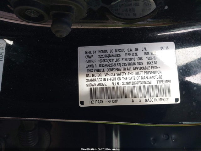 Продажа на аукционе авто 2015 Honda Cr-v Lx, vin: 3CZRM3H37FG708059, номер лота: 45989701