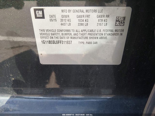45989715 :رقم المزاد ، 1G11B5SL6FF311837 vin ، 2015 Chevrolet Malibu Ls مزاد بيع