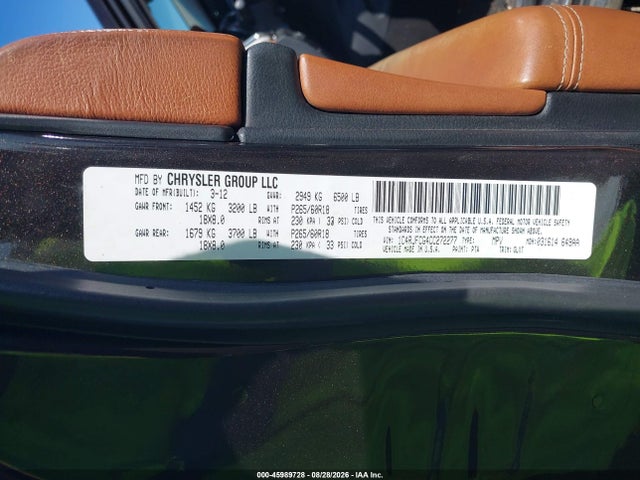 Aukcja sprzedaży 2012 Jeep Grand Cherokee Overland, vin: 1C4RJFCG4CC272277, numer aukcji: 45989728