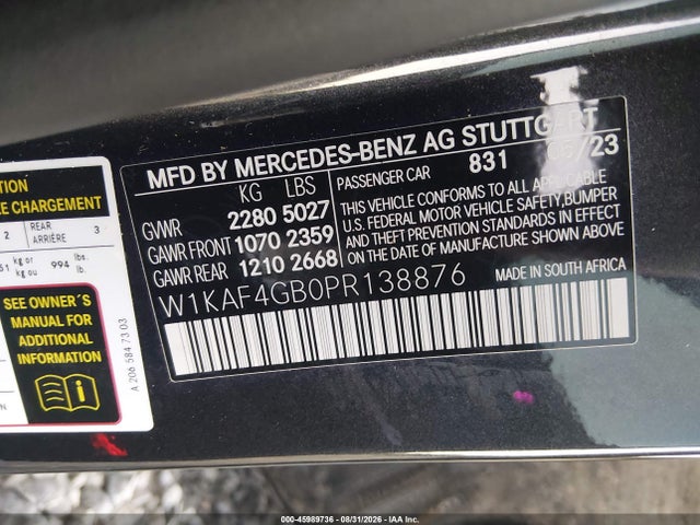 Aukcja sprzedaży 2023 Mercedes-benz C 300 Sedan, vin: W1KAF4GB0PR138876, numer aukcji: 45989736