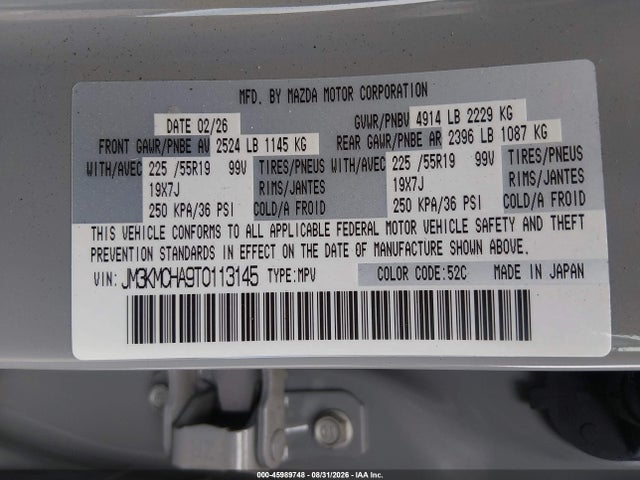 Aukcja sprzedaży 2026 Mazda Cx-5 2.5 S Preferred, vin: JM3KMCHA9T0113145, numer aukcji: 45989748