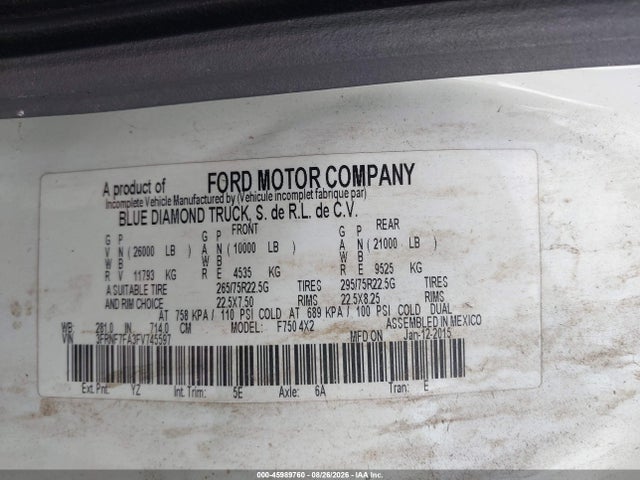 2015 Ford F-750 Xl/xlt მანქანა იყიდება აუქციონზე, vin: 3FRNF7FA3FV745597, აუქციონის ნომერი: 45989760
