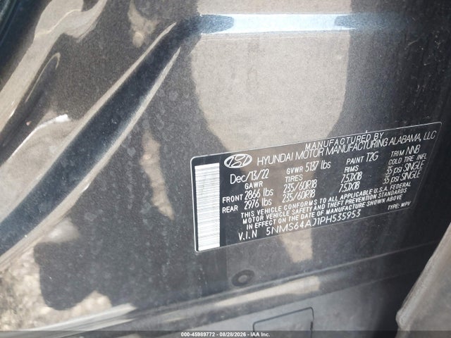 Auction sale of the 2023 Hyundai Santa Fe Xrt, vin: 5NMS64AJ1PH535953, lot number: 45989772
