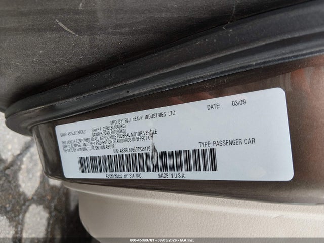 Продаж на аукціоні авто 2009 Subaru Legacy 2.5i, vin: 4S3BL616597236119, номер лоту: 45989781