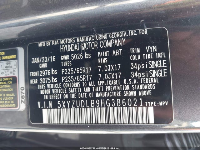 Продаж на аукціоні авто 2017 Hyundai Santa Fe Sport 2.4l, vin: 5XYZUDLB9HG386021, номер лоту: 45989786