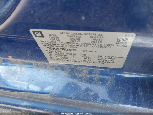 Aukcja sprzedaży 2014 Chevrolet Silverado 1500 Lt, vin: 1GCVKREC7EZ236865, numer aukcji: 45989798