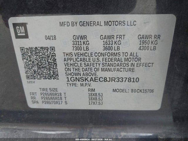 Chevrolet Tahoe Ls 2018 1GNSKAEC8JR337810 Image 9