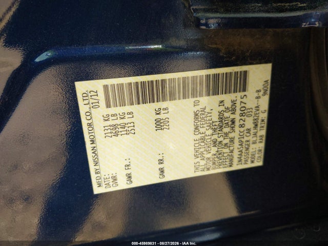 Aukcja sprzedaży 2012 Nissan Maxima 3.5 Sv, vin: 1N4AA5AP1CC828075, numer aukcji: 45989831
