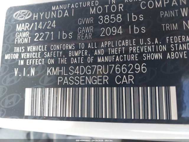 Aukcja sprzedaży 2024 Hyundai Elantra Sel, vin: KMHLS4DG7RU766296, numer aukcji: 45989863