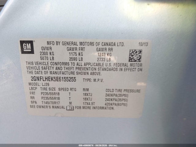 2GNFLHEK5E6155255 Chevrolet Equinox Ltz