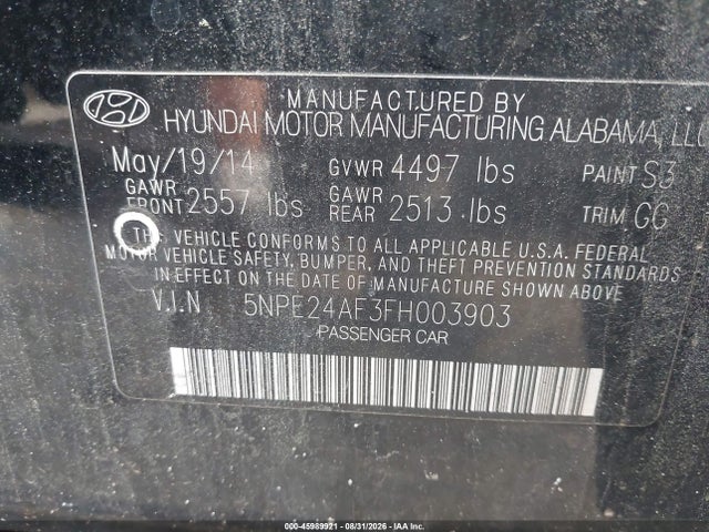 Продаж на аукціоні авто 2015 Hyundai Sonata Se, vin: 5NPE24AF3FH003903, номер лоту: 45989921