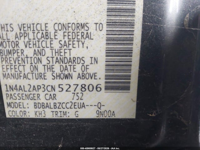 Продажа на аукционе авто 2012 Nissan Altima 2.5 S, vin: 1N4AL2AP3CN527806, номер лота: 45989927