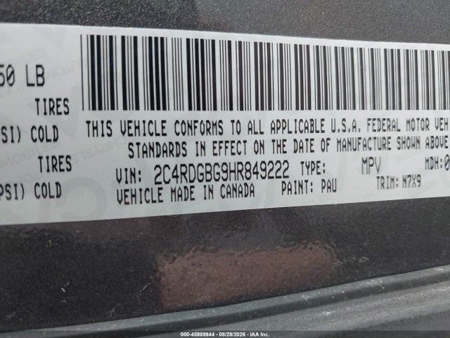 Продажа на аукционе авто 2017 Dodge Grand Caravan Se Plus, vin: 2C4RDGBG9HR849222, номер лота: 45989944