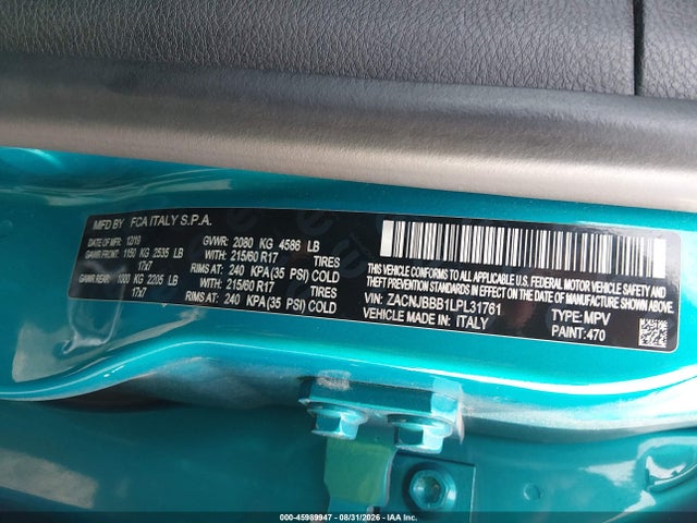 Продажа на аукционе авто 2020 Jeep Renegade Latitude 4x4, vin: ZACNJBBB1LPL31761, номер лота: 45989947