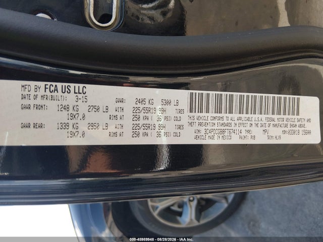 45989948 :رقم المزاد ، 3C4PDCGB8FT674114 vin ، 2015 Dodge Journey Crossroad مزاد بيع