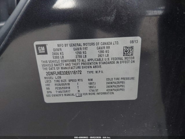 45989953 :رقم المزاد ، 2GNFLHE33E6116172 vin ، 2014 Chevrolet Equinox Ltz مزاد بيع