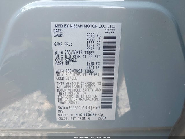 2023 Nissan Pathfinder Sl 4wd მანქანა იყიდება აუქციონზე, vin: 5N1DR3CC6PC234064, აუქციონის ნომერი: 45989966