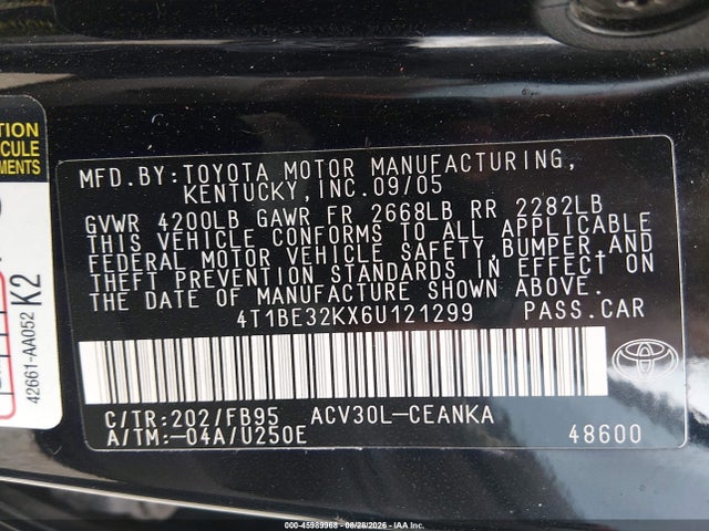 Aukcja sprzedaży 2006 Toyota Camry Le, vin: 4T1BE32KX6U121299, numer aukcji: 45989968