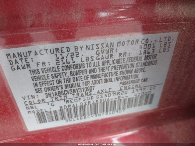 3N1AB8CV3NY310907 Nissan Sentra Sv Xtronic Cvt