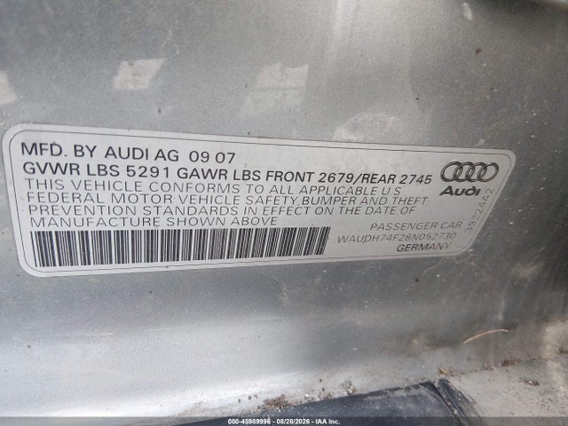 Aukcja sprzedaży 2008 Audi A6 3.2, vin: WAUDH74F28N052730, numer aukcji: 45989996