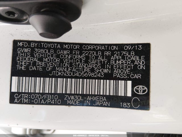 45990022 :رقم المزاد ، JTDKN3DU4D5698243 vin ، 2013 Toyota Prius Three مزاد بيع